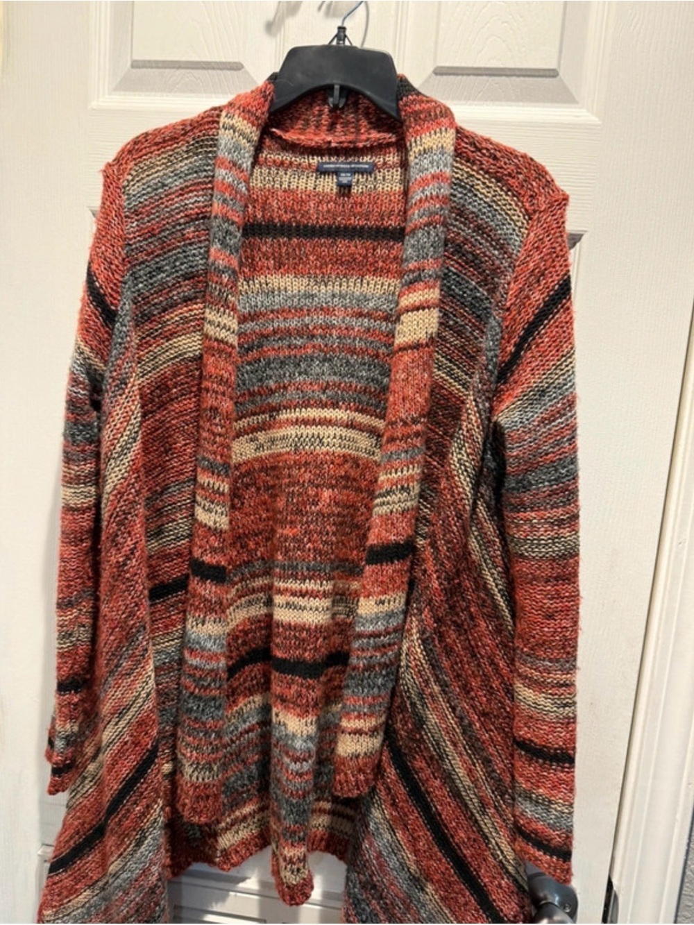 American Eagle Outfitters Multicolor Rust Stripe Open-Front Cardigan